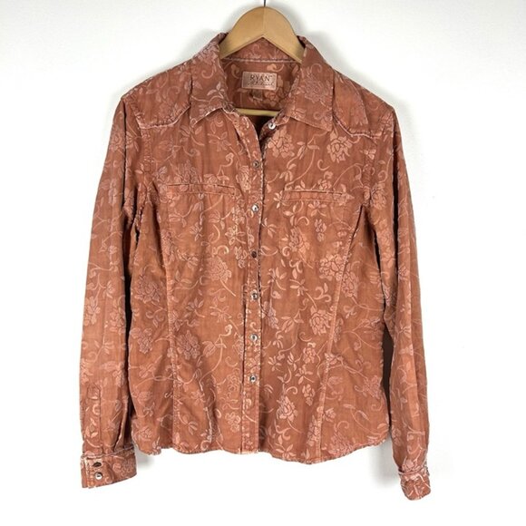 Michael Ryan Silk Burnout Velvet Women’s L Button up Shirt Rockabilly Western - Picture 1 of 12